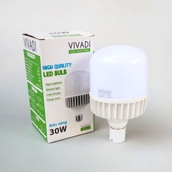 Đèn búp led 30W VIVADI thân nhôm đúc tản nhiệt dày, siêu sáng, siêu bền, siêu tiết kiệm, giá rẻ